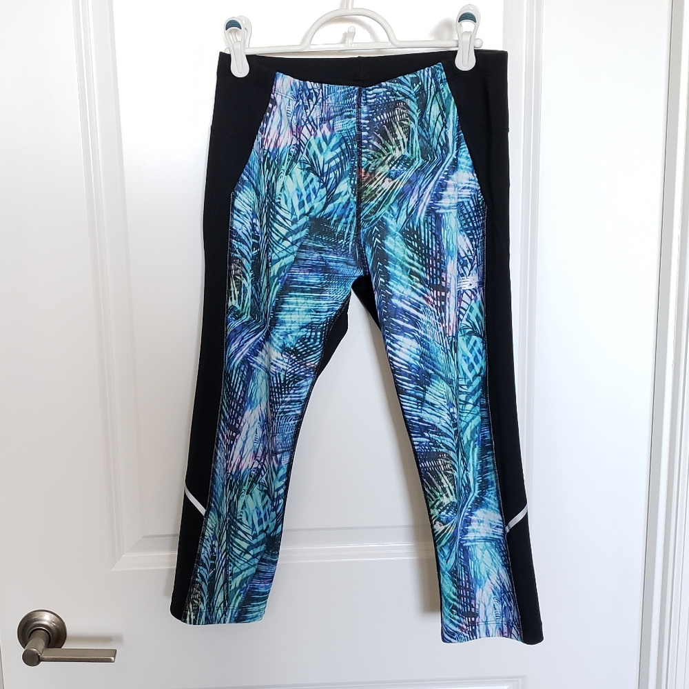 New Balance Cropped Colorblock Print Leggings Sz M